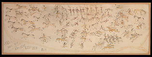 The Battle of the Little Bighorn, Standing Bear/ Mató Nájin (Minneconjou Lakota/Teton Sioux, 1859–1933), Pencil, ink, and watercolor on muslin, Minneconjou Lakota/ Teton Sioux, Native American