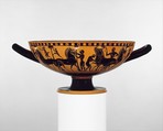 Terracotta kylix (drinking cup), Attributed to the Amasis Painter, Terracotta, Greek, Attic