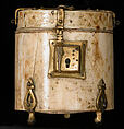 Pyxis with Painted Designs, Ivory; painted, gilded copper alloy mounts